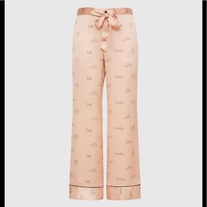 Silk-Blend Peach Printed Pajama Pants with Tie Waist